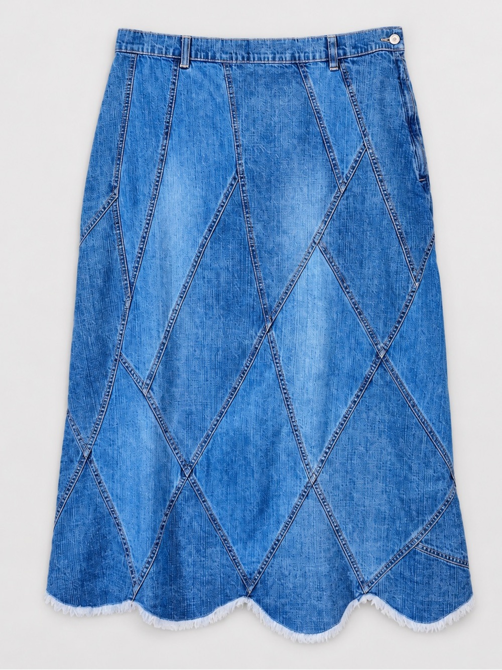 Vintage 90s Patchwork Jean Skirt Size 14 Western Bohemian Cottage Country